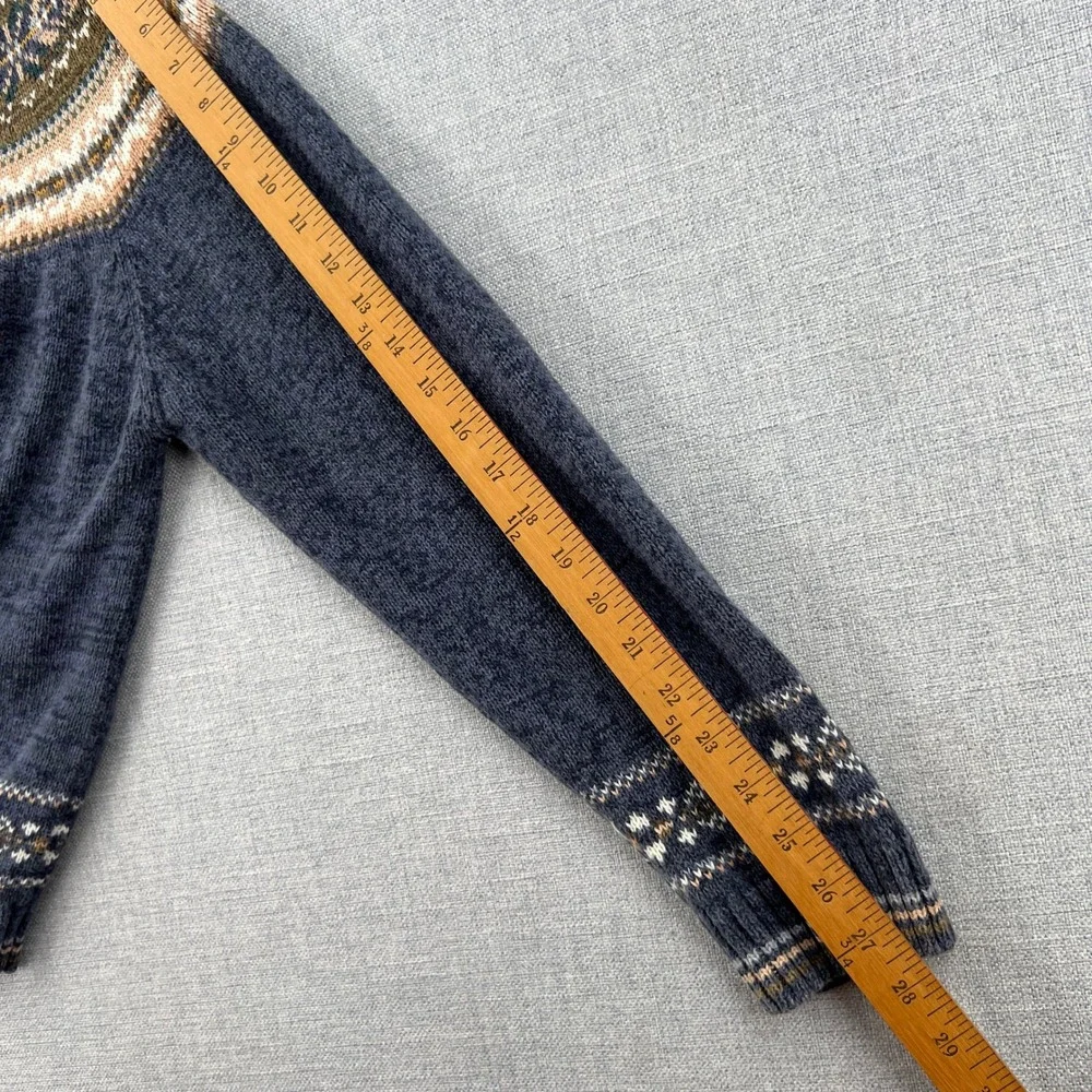 Vintage Y2K Heirloom Cardigan Sweater Women Large Blue Fair Isle Full Zip Nordic